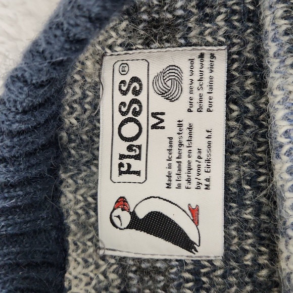 NWT FLOSS Icelandic pure wool blue and white sweater size M - Picture 6 of 11